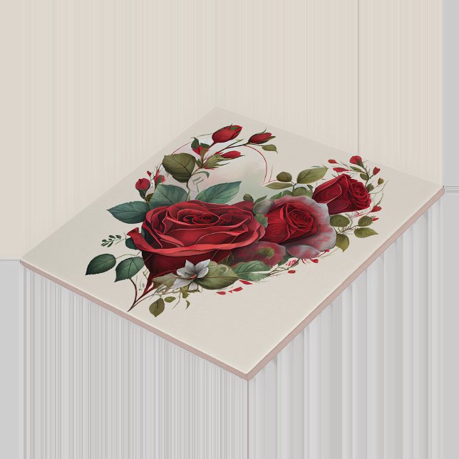 Azulejo De Cerâmica Coração e Rosas Vermelhas (Criador carregado)