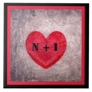 Azulejo De Cerâmica Coração Estonado em Monograma de Xadrez Negra e 