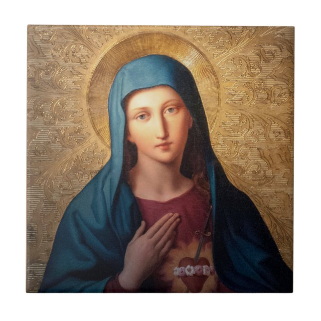 Azulejo De Cerâmica Coração imaculado de Mary (Frente)