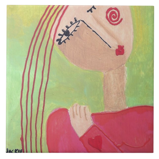 Azulejo De Cerâmica Coração na Capa de Arte (Frente)