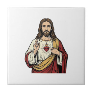Azulejo De Cerâmica Coração Sagrado de Jesus Arte Vetorial de Gravura
