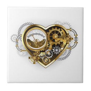 Azulejo De Cerâmica Coração Steampunk com Manômetro