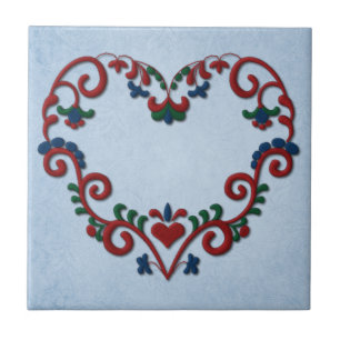 Azulejo De Cerâmica Coração sueco de Rosemaling do norueguês