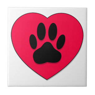 Azulejo De Cerâmica Coração Vermelho Com Pegada De Pata De Cachorro Pe