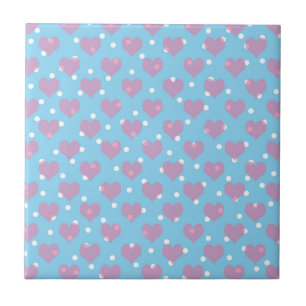 Azulejo De Cerâmica Corações cor-de-rosa e bolinhas brancas