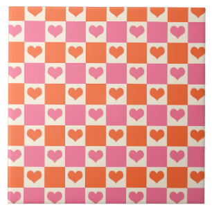 Azulejo De Cerâmica Corações da Desktop Board em rosa, laranja e creme