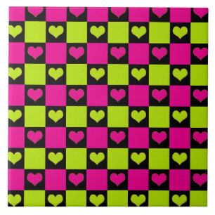 Azulejo De Cerâmica Corações da Desktop Board - Verde limão, rosa quen