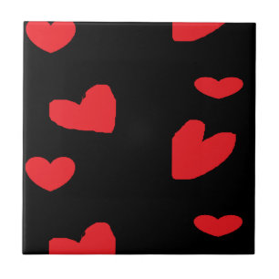 Azulejo De Cerâmica Corações de amor vermelho em preto