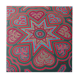 Azulejo De Cerâmica Corações de Arte Folclórica VermelhaTrivet/Azulejo