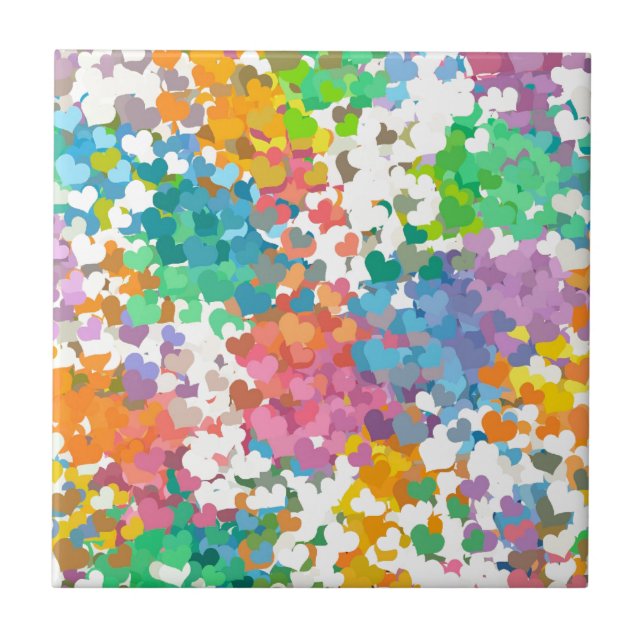 Azulejo De Cerâmica Corações de Confete Pastel (Frente)
