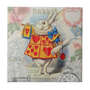 Azulejo De Cerâmica Corações do Coelho Branco Alice Clássico