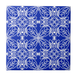 Azulejo De Cerâmica Corações e Flores de Arte da Linha Branca e Azul