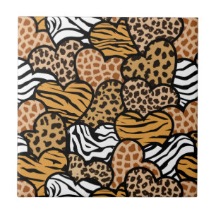 Azulejo De Cerâmica Corações em padrões de animais divertidos