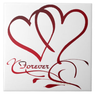 Azulejo De Cerâmica Corações para sempre vermelhos em branco