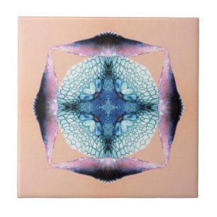 Azulejo De Cerâmica Corações quadrados azuis e salmão