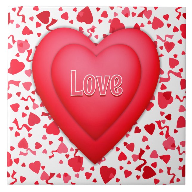 Azulejo De Cerâmica Corações Vermelhos e Confetti Personalizado (Frente)