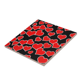 Azulejo De Cerâmica Corações Vermelhos no Fundo Negro