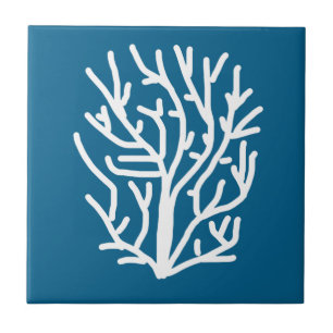 Azulejo De Cerâmica Coral branco sobre a vida aquática azul