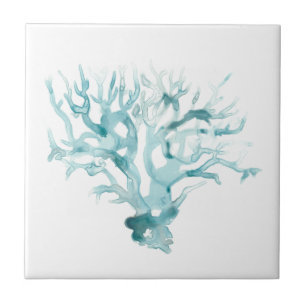 Azulejo De Cerâmica Coral de Aquarela - Azul