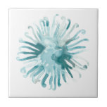 Azulejo De Cerâmica Coral de Aquarela - Azul 2<br><div class="desc">"Ocean Cameo" de June Erica Vess. Apresenta coral de cor de água lacrimejante em fundo branco.</div>