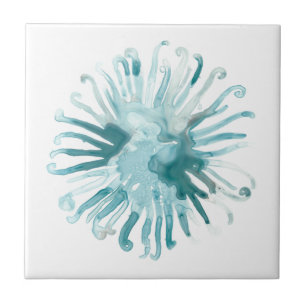 Azulejo De Cerâmica Coral de Aquarela - Azul 2