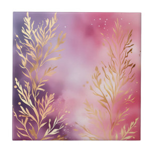 Azulejo De Cerâmica Coral rosa elegante com Dourado