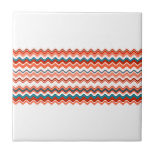Azulejo De Cerâmica Coral Salmão Laranja Azul Onda Zigzag Padrão