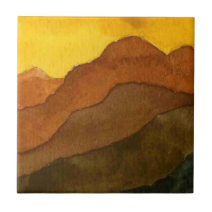 Azulejo De Cerâmica Cordilheiras em crescimento com céu amarelo