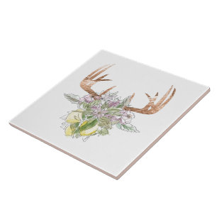 Azulejo De Cerâmica Cores Crânios Modernos E Pastel Floral