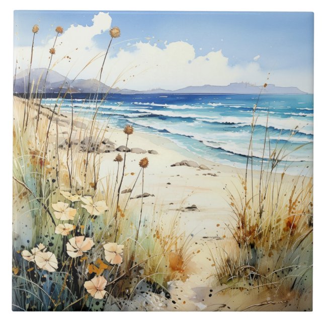 Azulejo De Cerâmica Cores d'água do mar oceano (Frente)