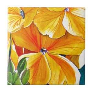 Azulejo De Cerâmica Cores d'água originais de Wallflower art floral