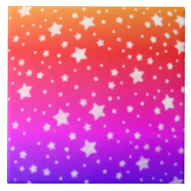 Azulejo De Cerâmica Cores de Arco-íris com Estrelas (Frente)