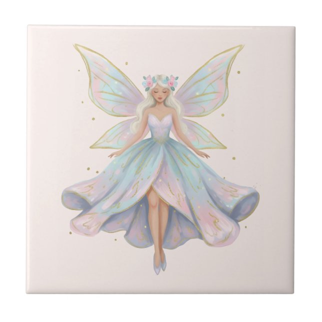 Azulejo De Cerâmica Cores Pastéis de Anjo Mágico Fada (Frente)