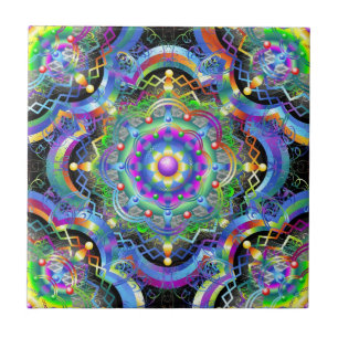 Azulejo De Cerâmica Cores Psicodélicas Universas de Mandala