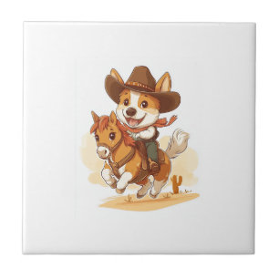 Azulejo De Cerâmica Corgi Cowboy � Cão de Rodeio Western