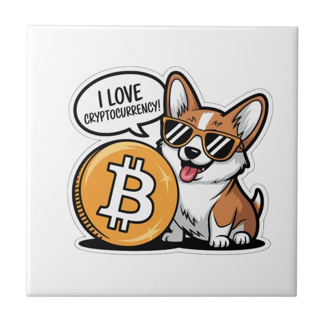 Azulejo De Cerâmica Corgi Legal Ama Criptomoeda (Frente)