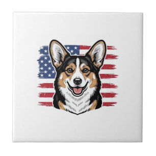 Azulejo De Cerâmica Corgi Patriótico Bandeira Americana Desenho Vetori