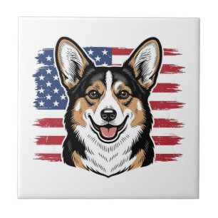 Azulejo De Cerâmica Corgi Patriótico Bandeira Americana Desenho Vetori