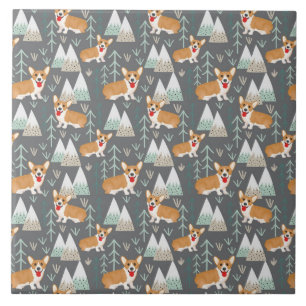 Azulejo De Cerâmica Corgis no padrão das montanhas e florestas