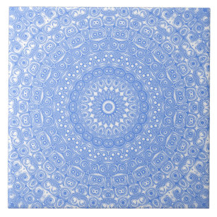 Azulejo De Cerâmica Cornflower Blue sobre Mandala Branco Caleidoscópio
