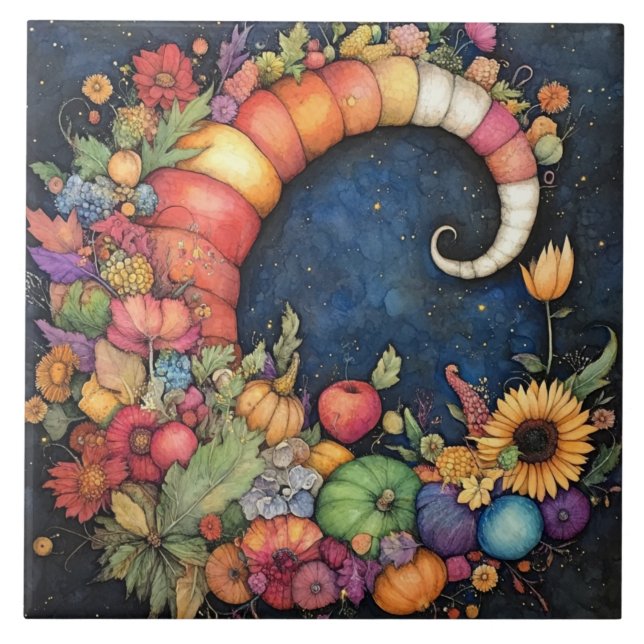 Azulejo De Cerâmica Cornucópia da Lua Crescente do Outono Místico (Frente)