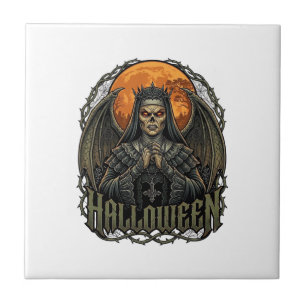 Azulejo De Cerâmica Coroa de Asas de Freira Demônio de Halloween Lua L