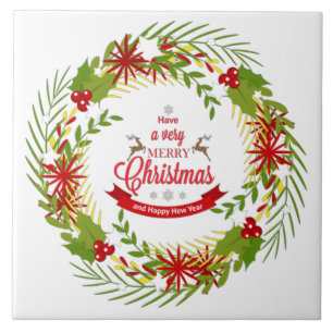 Azulejo De Cerâmica Coroa de Natal com Visco