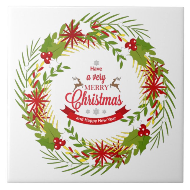 Azulejo De Cerâmica Coroa de Natal com Visco (Frente)