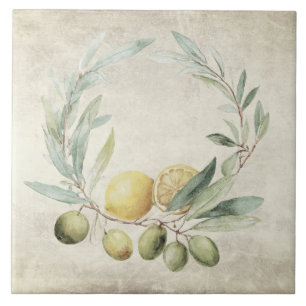 Azulejo De Cerâmica Coroa de Oliveira do Ramo de Limão Mediterrâneo Rú
