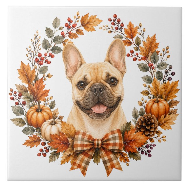 Azulejo De Cerâmica Coroa de Outono de Bulldog Francês (Frente)