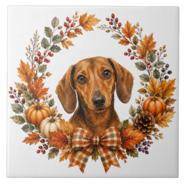 Azulejo De Cerâmica Coroa de Outono de Dachshund