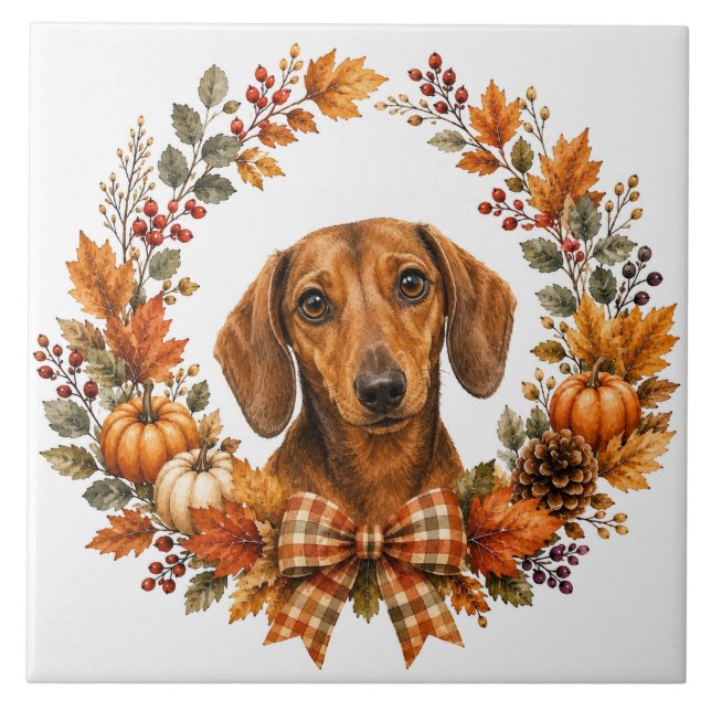 Azulejo De Cerâmica Coroa de Outono de Dachshund (Frente)
