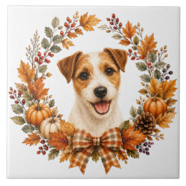 Azulejo De Cerâmica Coroa de Outono do Jack Russell Terrier