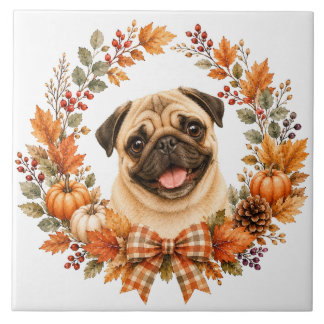 Azulejo De Cerâmica Coroa de Outono Pug